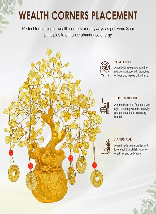 Crocon Citrine Crystal Tree of Life - Feng Shui Money Tree with 6 Coins & Potli Base - Reiki Healing Bonsai Tree for Wealth & Abundance - Crystal Tree for Positive Energy & Home Decor - Image 4